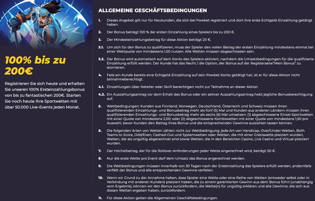 Powbet Bonusbedingungen